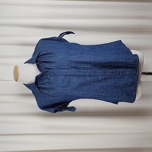 HOLDING HORSES Button Down Denim Polka Dot Shirt Size 6